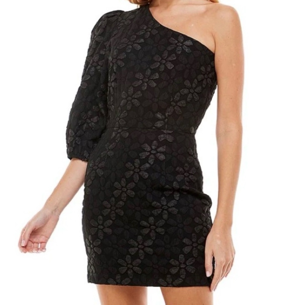 One-Shoulder Black Floral Jacquard Dress